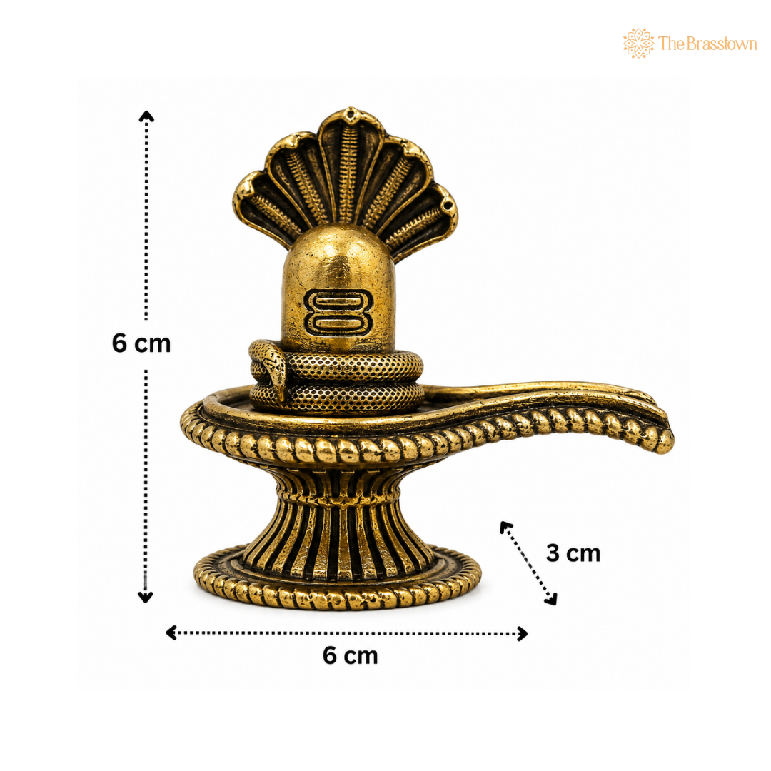 Brass Shivling with Panchnaag – Sacred Shiva Lingam Statue for Puja & Home Mandir 2.5 Inch
