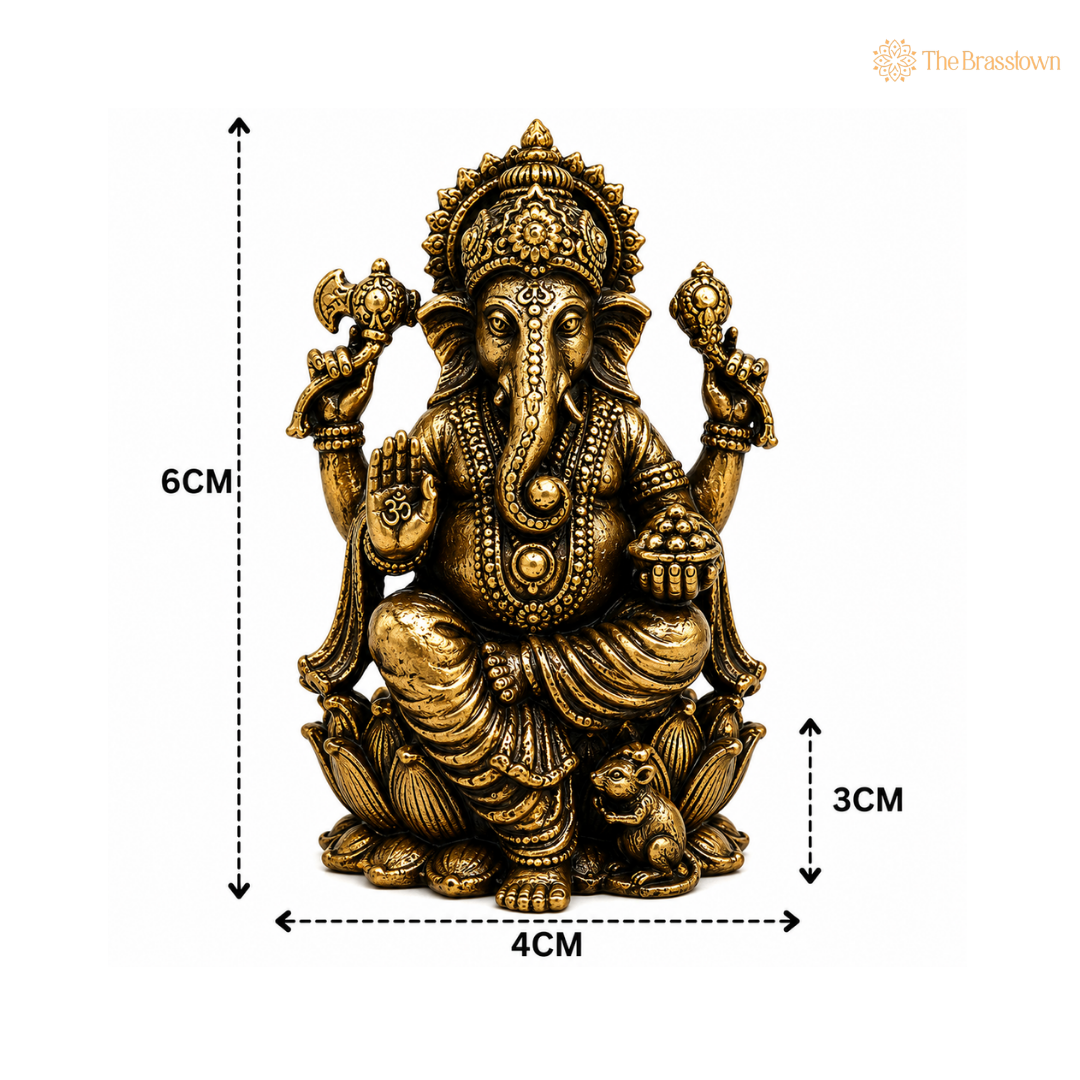 Handcrafted Brass Ganpati Bappa Idol β Lord Ganesha Murti (Vinayaka, Siddhivinayak, Vighnaharta) for Puja, Home Mandir & DΓ©cor 3 Inch