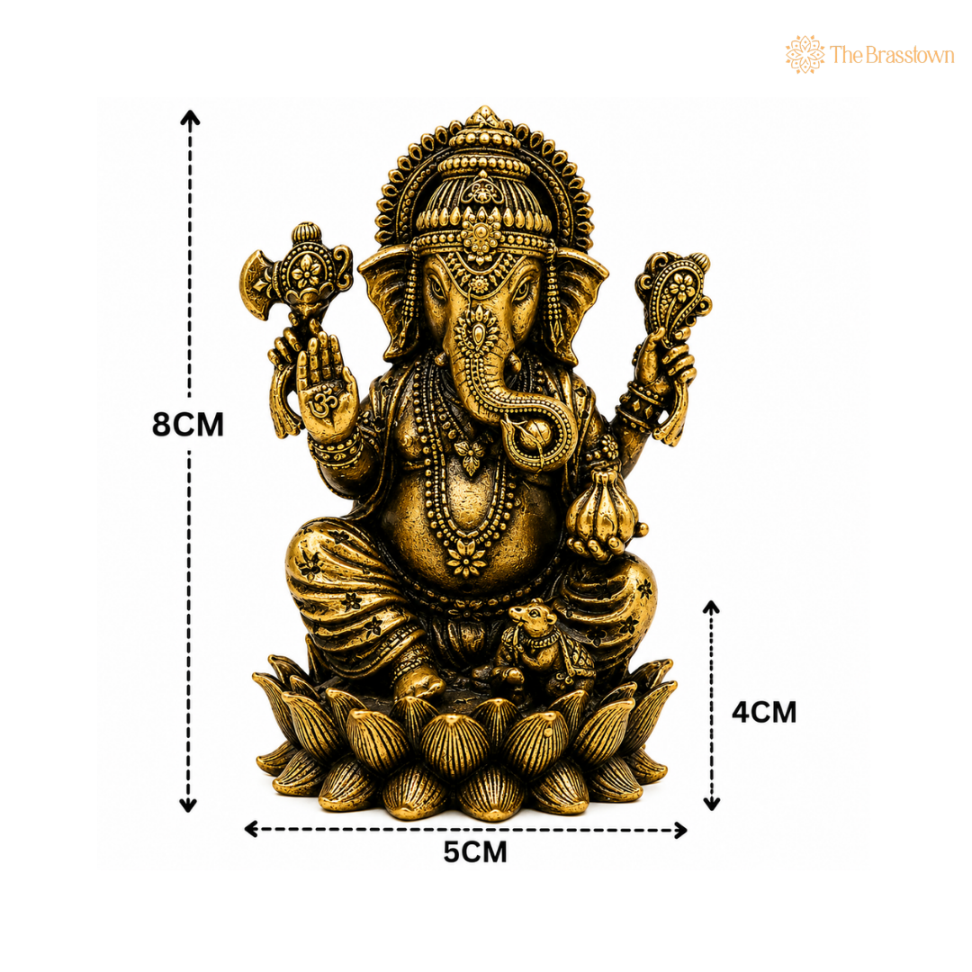 Handcrafted Brass Ganpati Bappa Idol β Lord Ganesha Murti (Vighnaharta) for Puja, Home Mandir & DΓ©cor 3 Inch