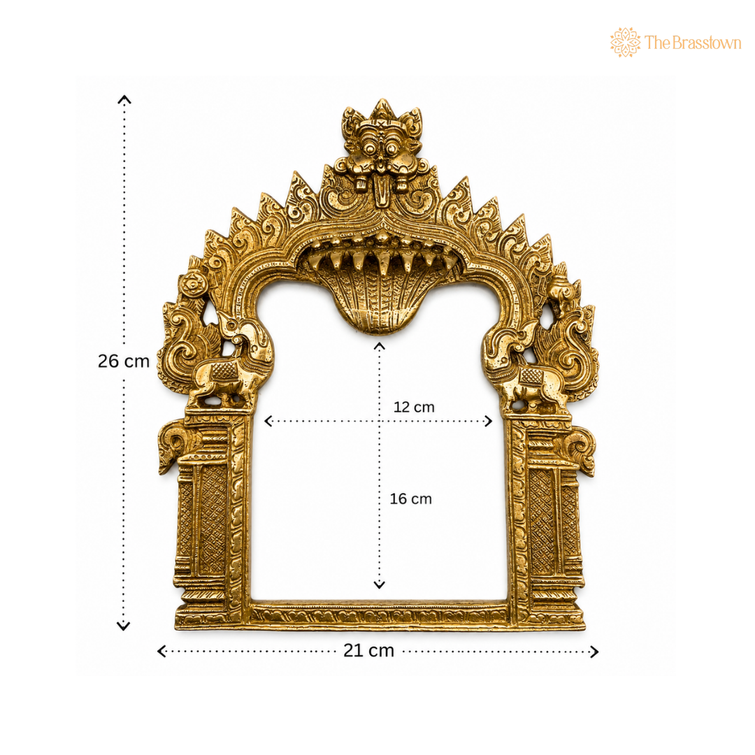 Traditional Brass Lion-Guarded Arch Frame 10.5 Inch