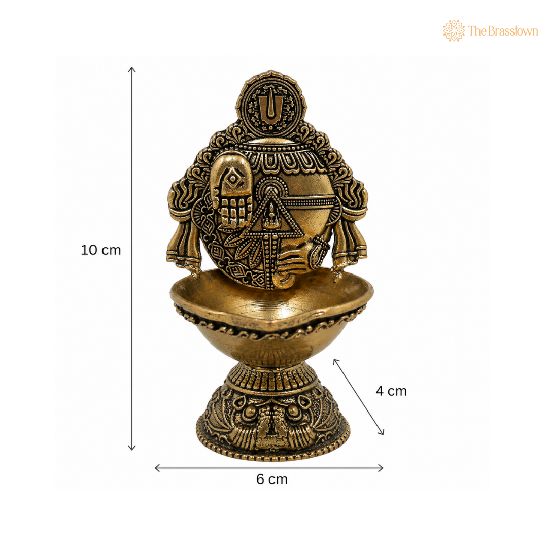 Brass Balaji Deepam – Tirupati Balaji Oil Lamp (Peetal Diya) for Puja, Aarti & Home Mandir Décor 4 Inch