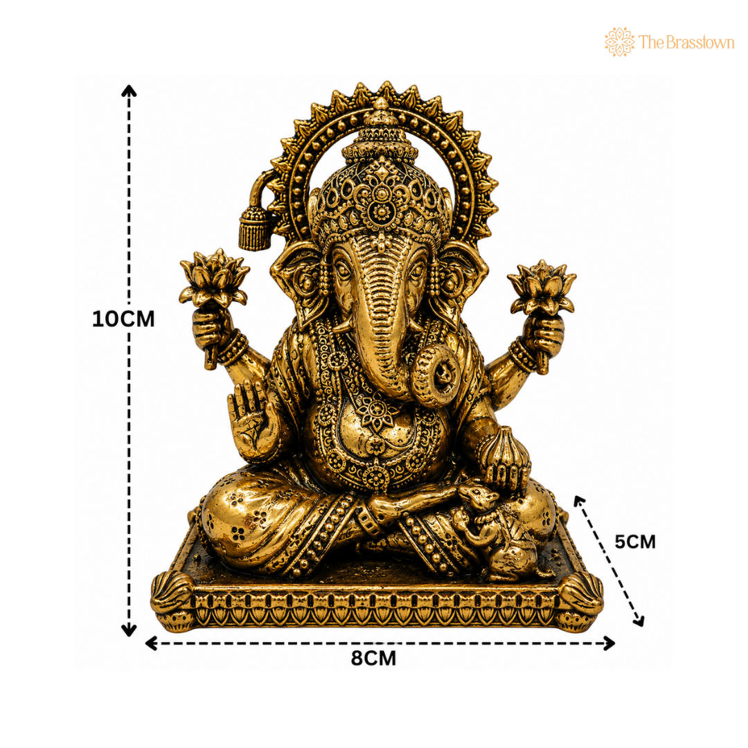 Brass Ganesha Idol with Lotus - Murti for Home Pooja, Mandir DΓ©cor & Gifting 4 Inch