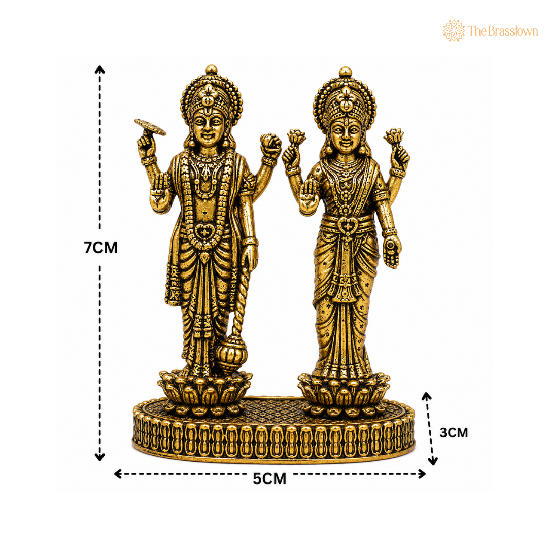 Handcrafted Brass Standing Vishnu and Lakshmi Idol – Fine Finish Divine Statue for Puja & Home Mandir 3 Inch