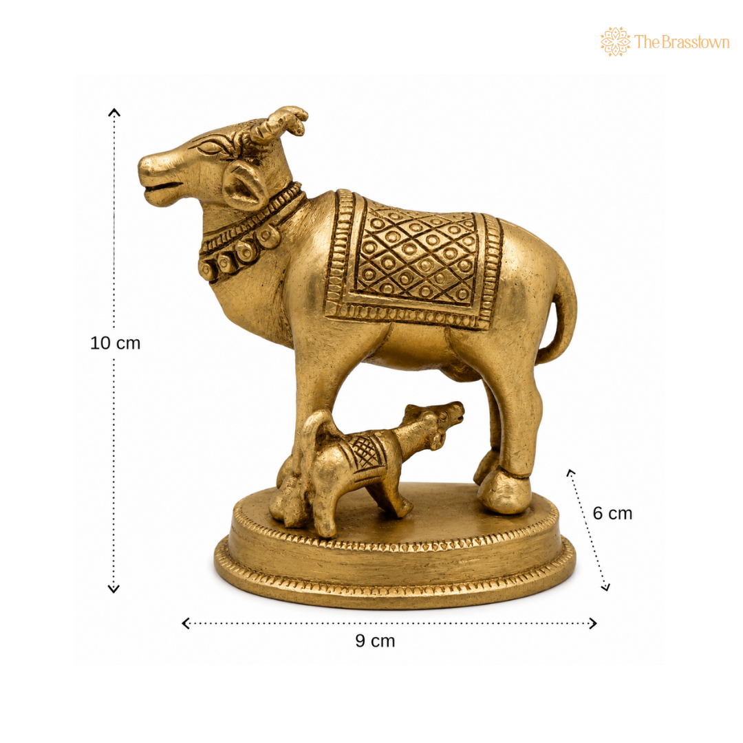 Brass Cow and Calf Figurine 4 Inch
