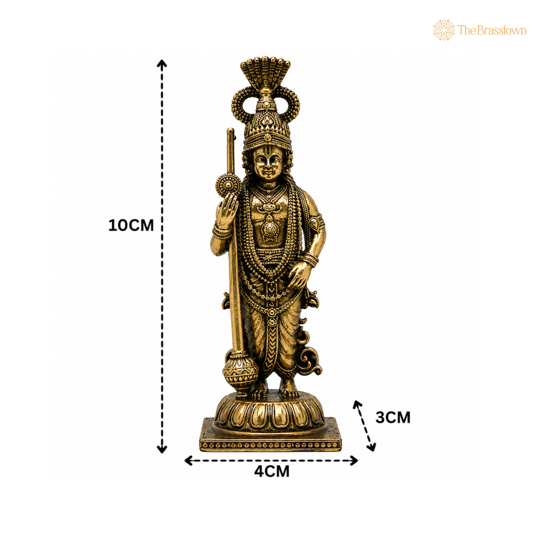 Brass Udupi Krishna Idol – Lord Krishna Murti (Makhan Chor, Govind, Gopal, Shyamsundar) for Puja, Home Mandir & Décor 4 Inch