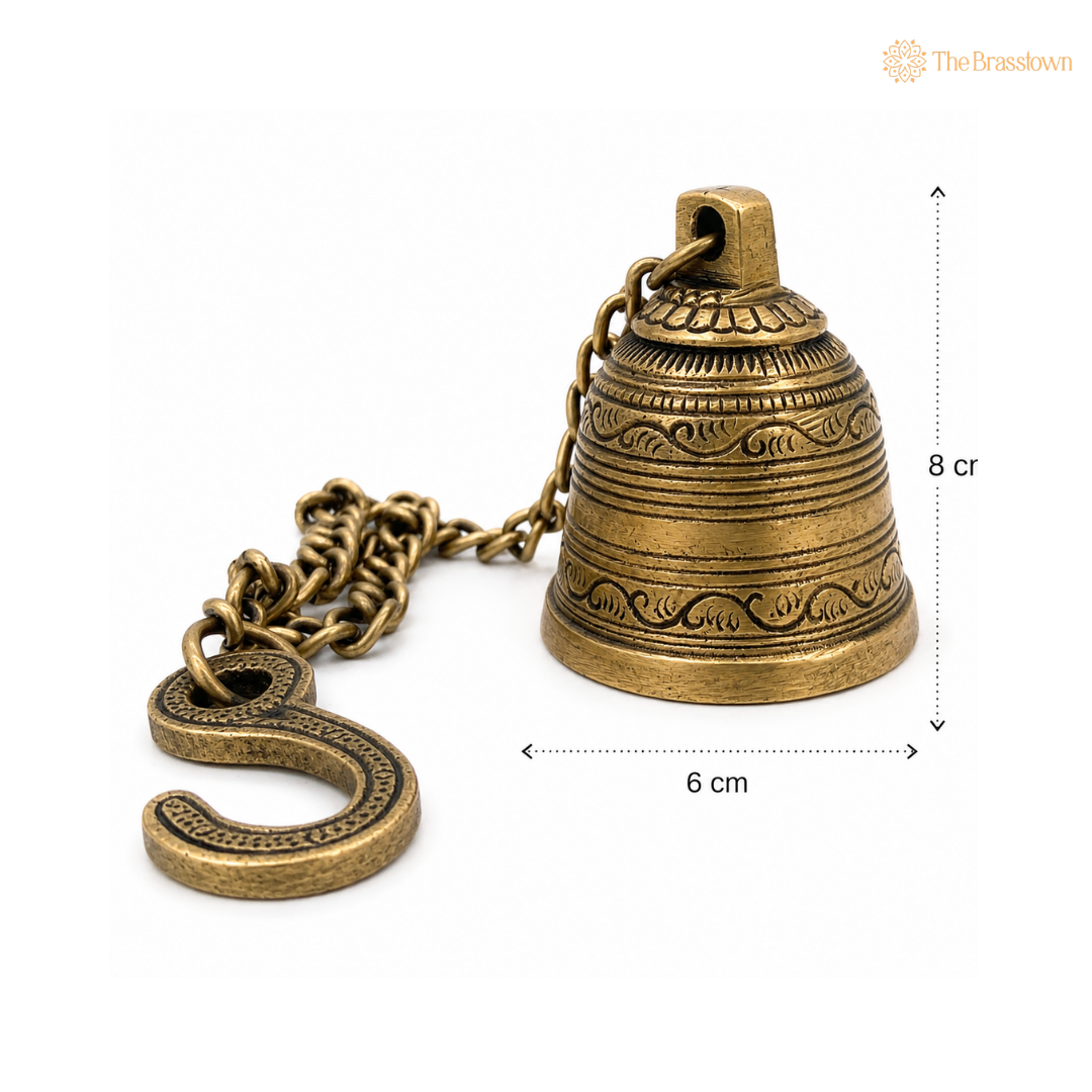 Brass Temple Bell with Chain 3 Inch