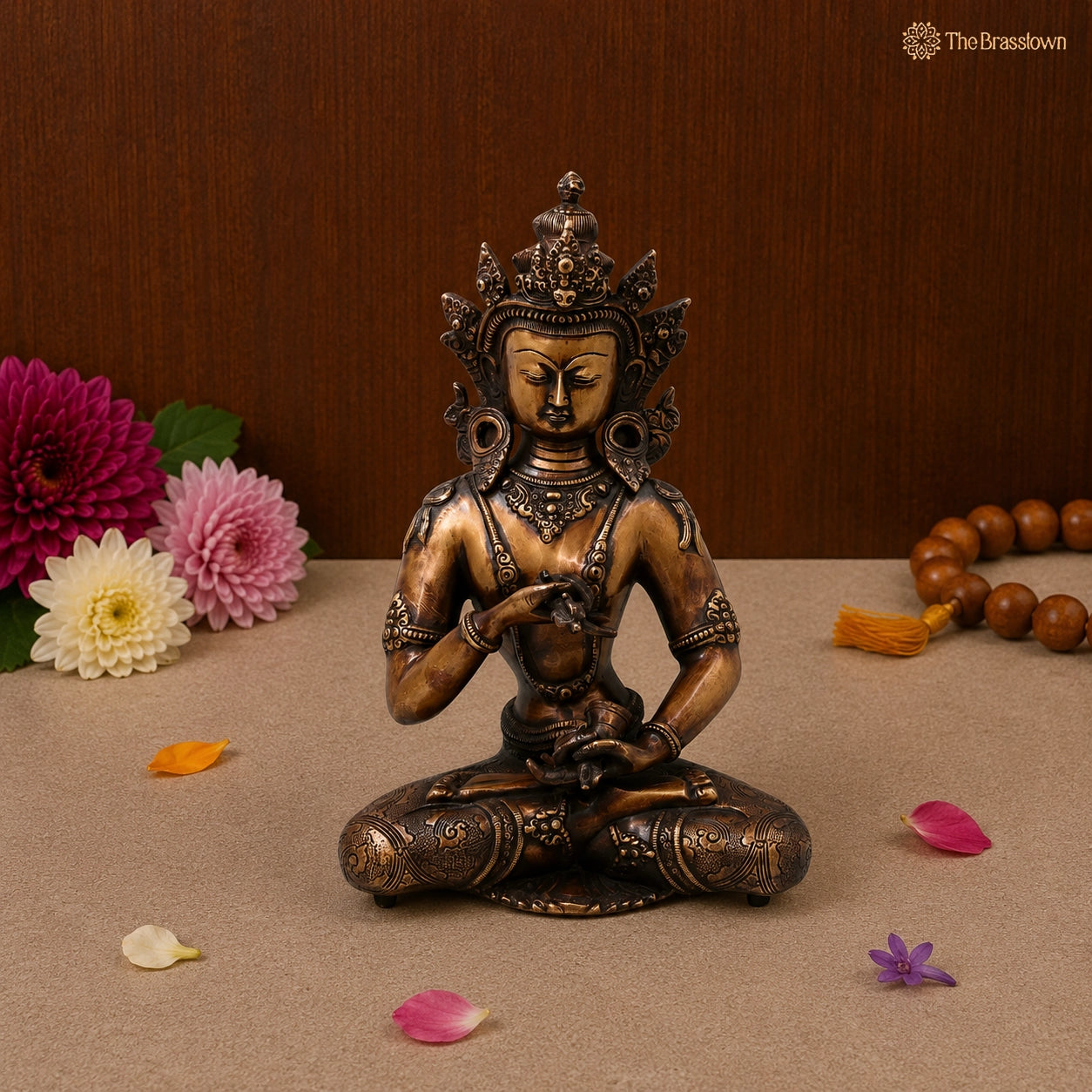 Unique Brass Vajrasattva Idol Murti – Handcrafted Dorje Sempa Buddhist Murti for Pooja, Meditation, Home Décor & Spiritual Gifting 15.5 Inch