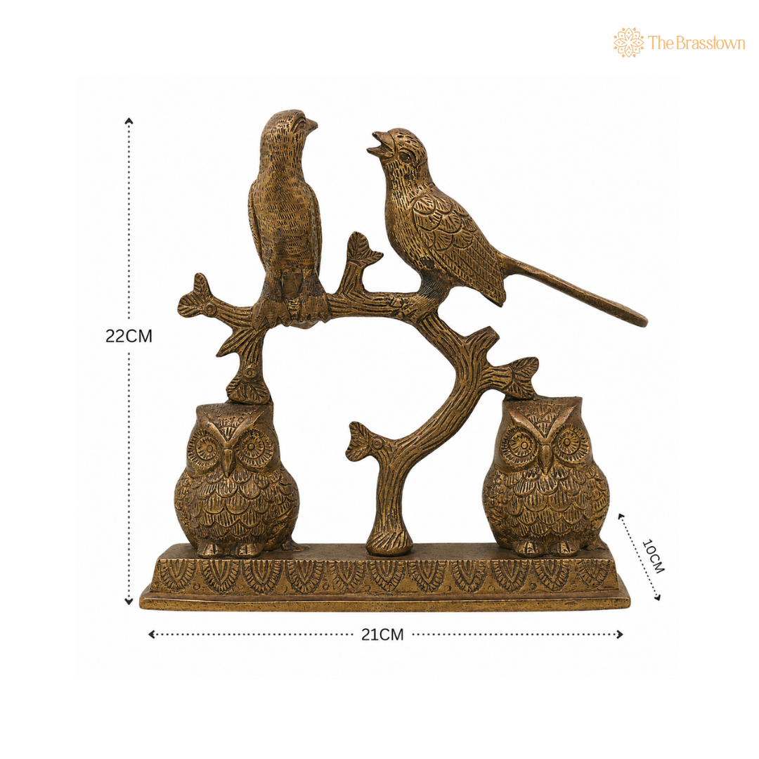 Handcrafted Brass Birds and Owls Figurine 9 Inch