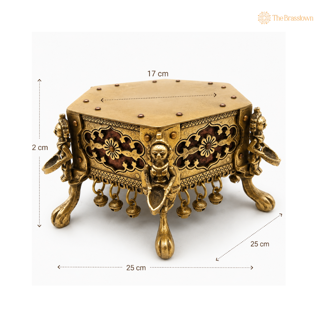Antique Hexagonal Brass Pooja Pedestal – A Symbol of Divine Grace 5 Inch