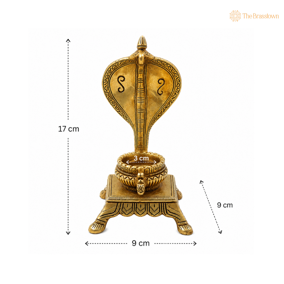 Sacred Brass Naga Shivling Idol with Cobra Hood 7 Inch