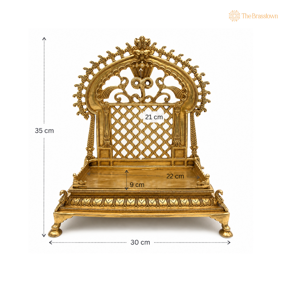 Exquisite Brass Throne with Intricate Serpent Design 14 Inch
