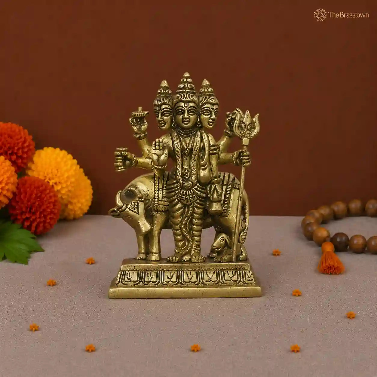 Brass Trimurti Shiva Statue 5 Inch