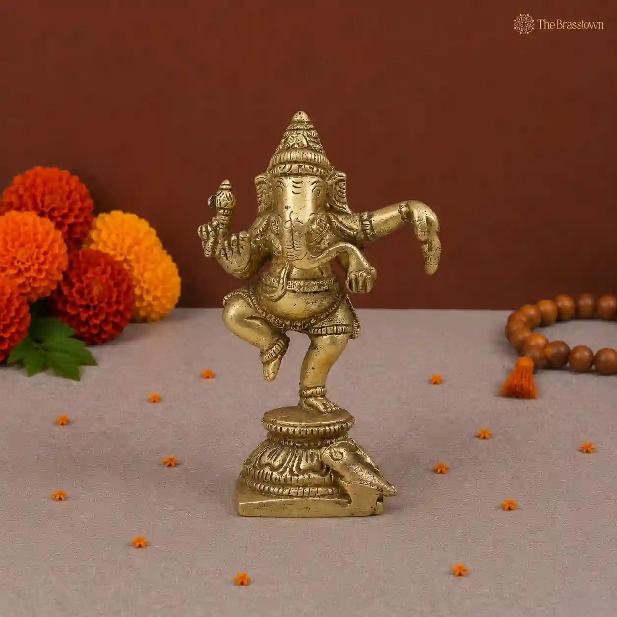 Brass Dancing Ganesha Idol 4 Inch