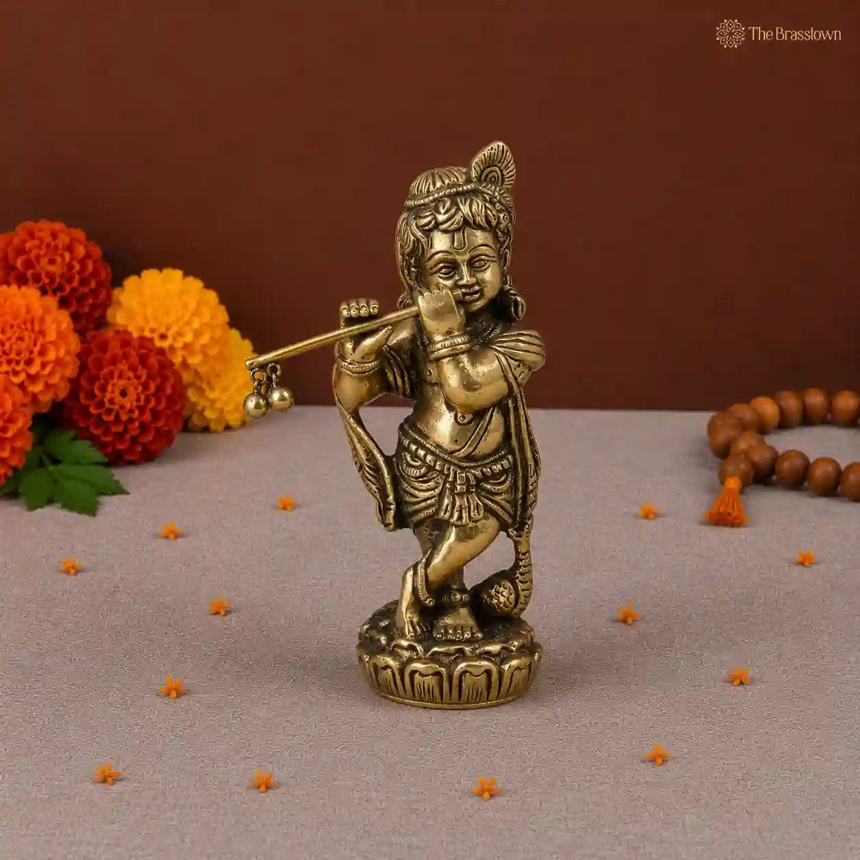 Brass Lord Krishna Flute Idol 5 Inch