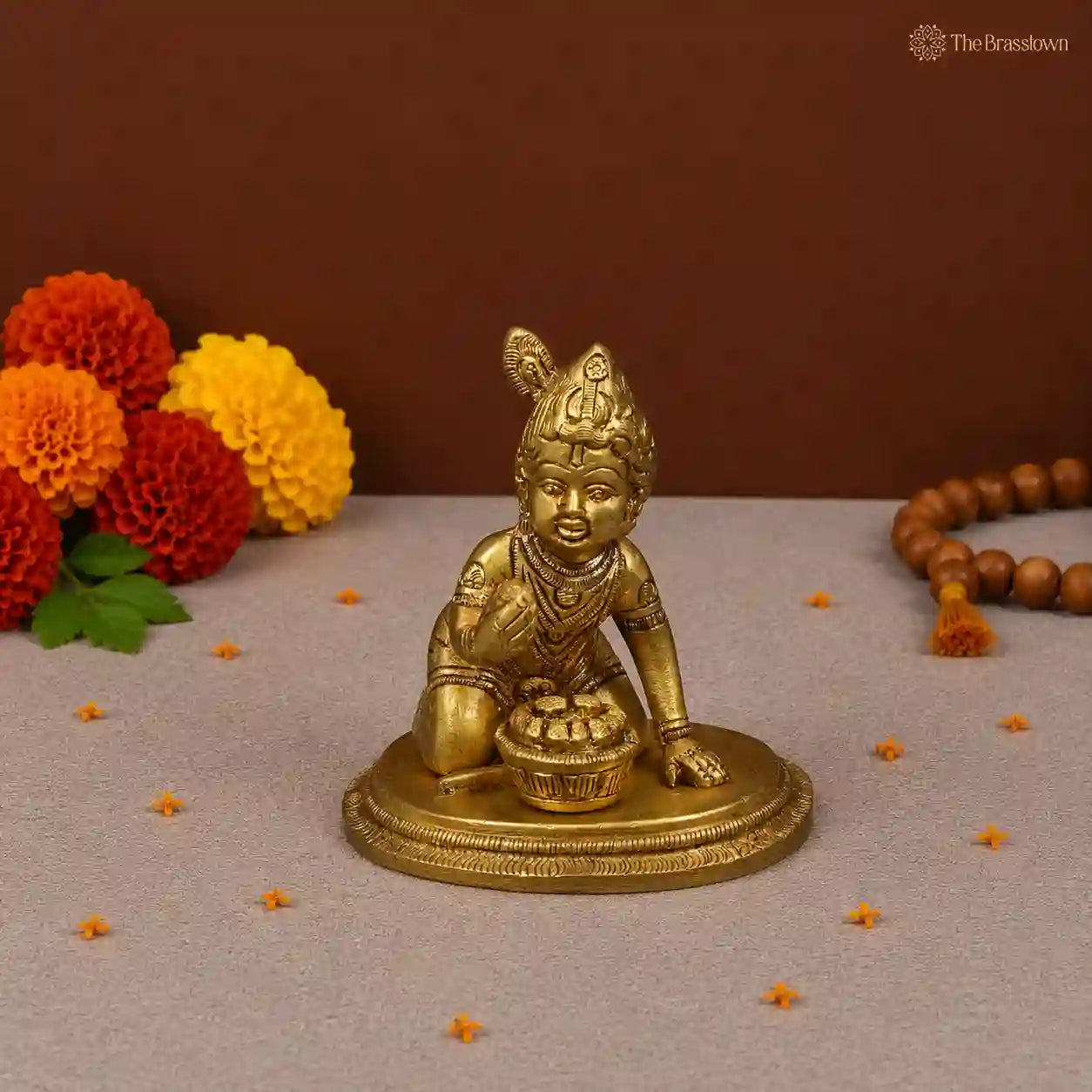 Brass Baby Krishna with Makhan Handi Idol 3 Inch
