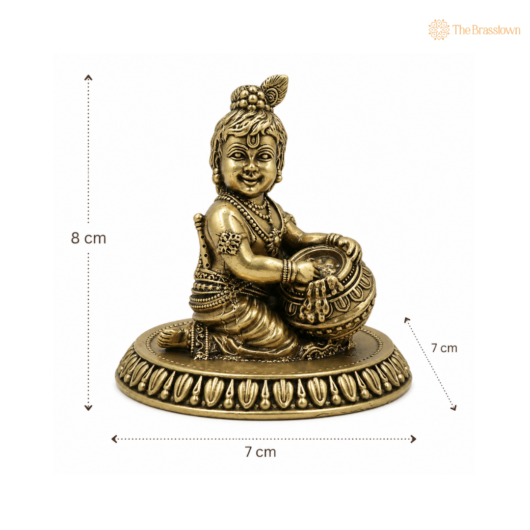 Divine Brass Bal Gopal Idol – Bal Krishna / Laddu Gopal Murti for Puja & Home Décor 3 Inch