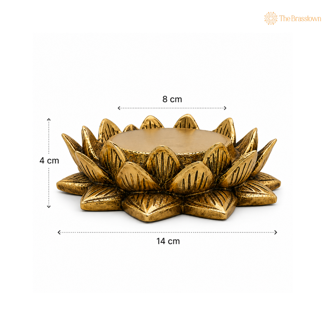 Brass Lotus Shaped Pooja Chowki – Sacred Plate/Stand for Kalash & Deity Idol 1.5 Inch
