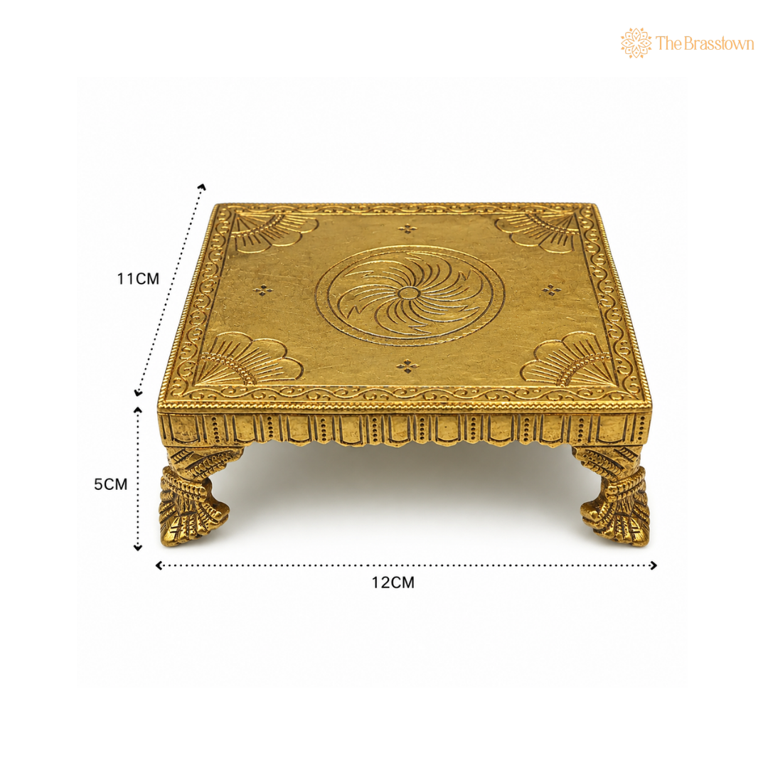 Brass Pooja Chowki / Peetha / Singhasan Stand – Traditional Temple Base for Idols & Puja Decor 2 Inch
