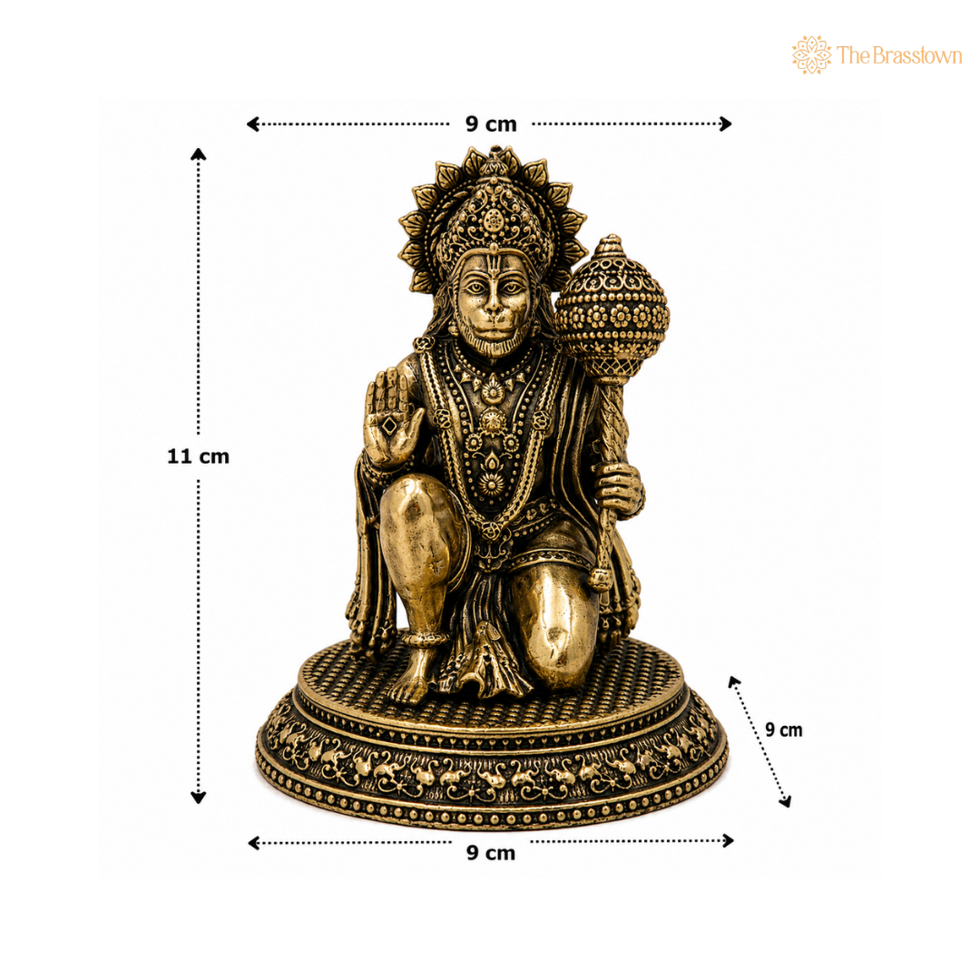 Handcrafted Brass Sitting Hanuman Idol – Bajrangbali / Anjaneya / Maruti Murti for Puja, Home Mandir & Spiritual Décor 4.5 Inch