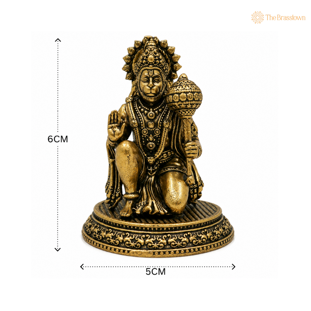 Brass Hanuman Idol – Bajrangbali / Anjaneya / Maruti Vigraha for Home Temple & Puja 2.5 Inch