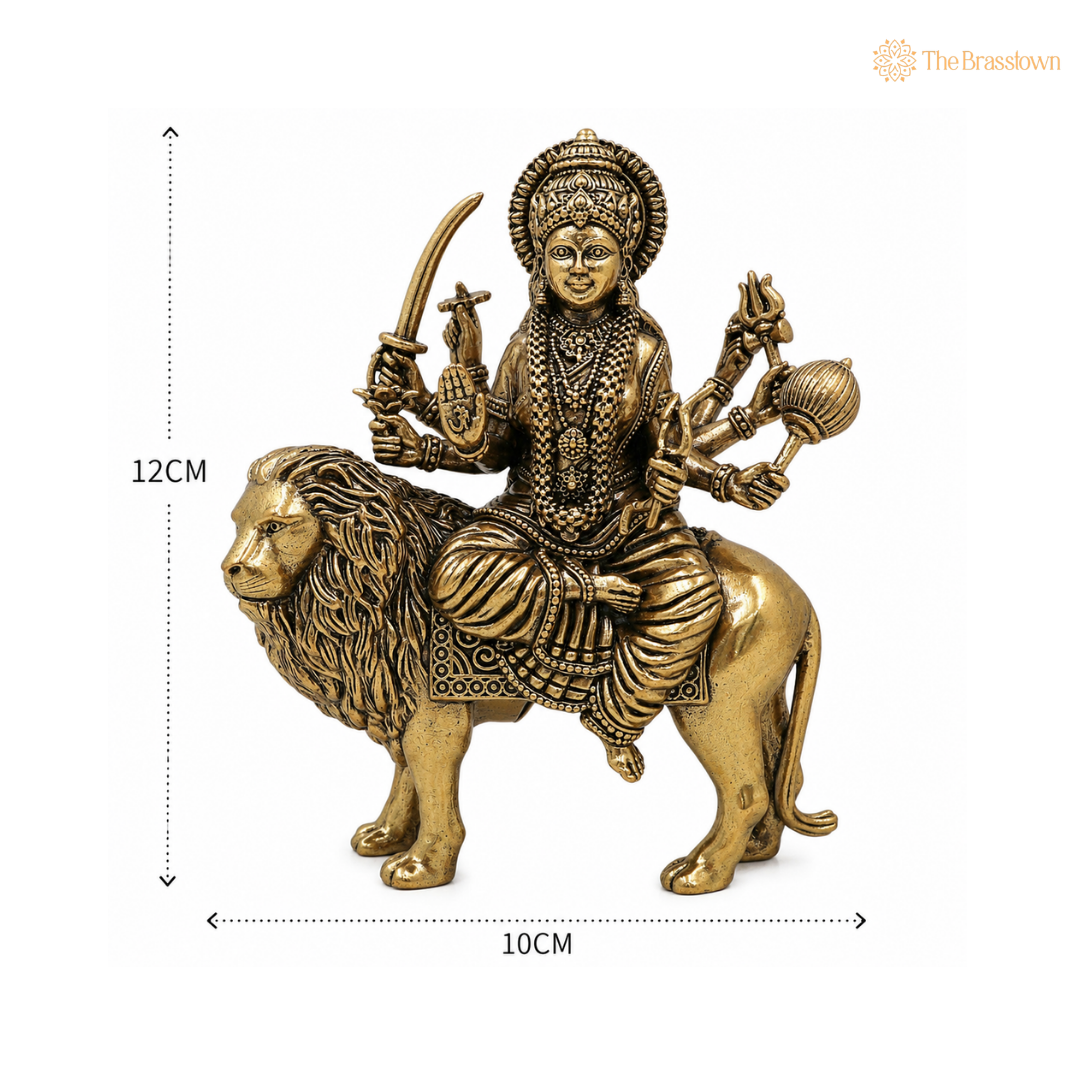 Brass Durga Idol – Maa Durga / Bhagwati / Ambika Murti for Home Temple, Puja & Spiritual Décor 4.5 Inch