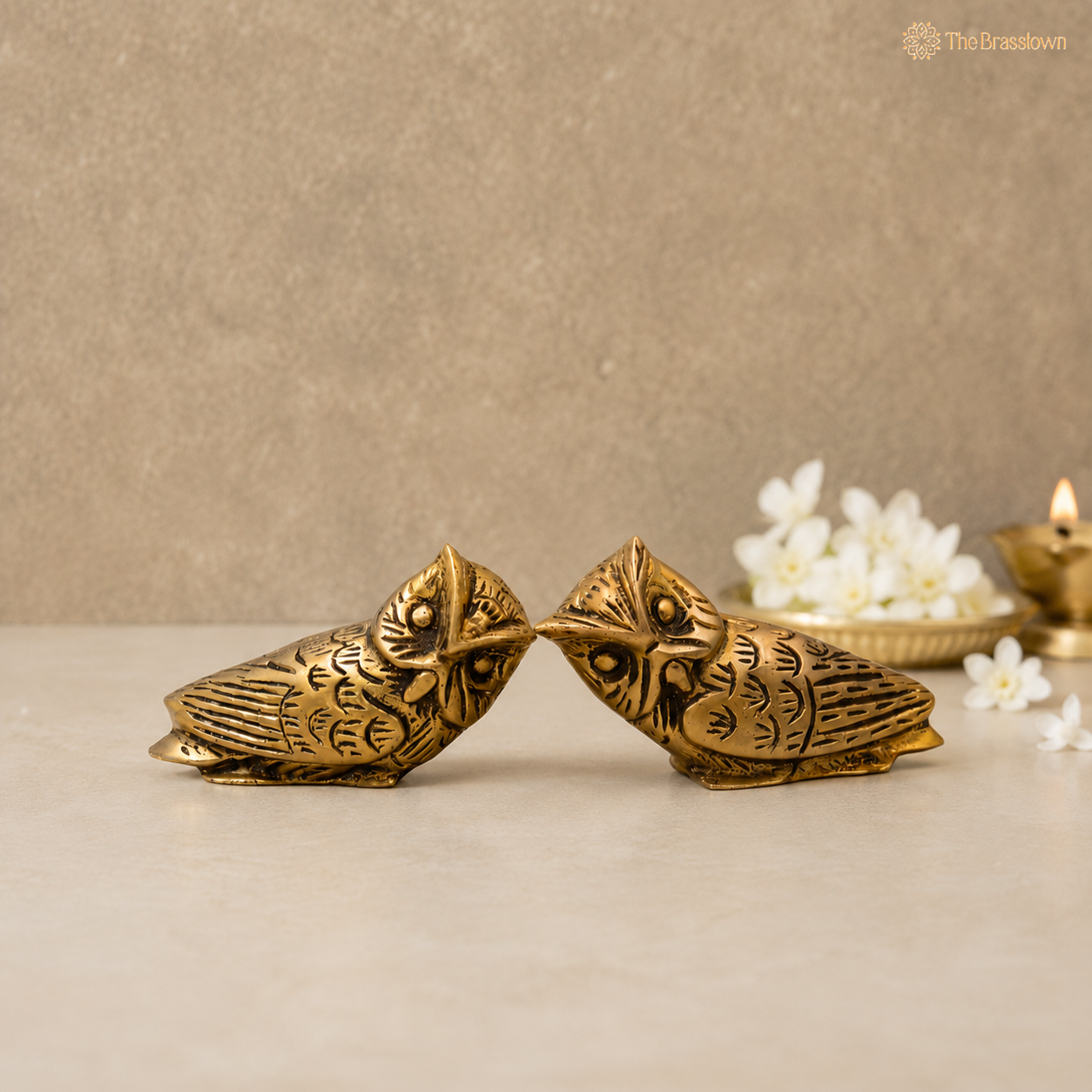Handcrafted Brass Owl Idol for vastu (set of 2) – Decorative Owl Statue for Home Décor & Spiritual Spaces 3 Inch