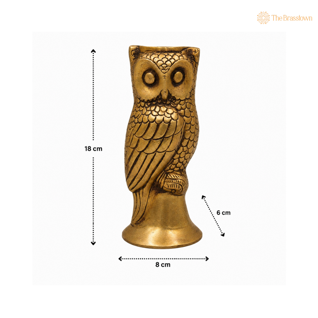 Handcrafted Brass Owl Idol for vastu – Decorative Owl Statue for Home Décor & Spiritual Spaces 7 Inch