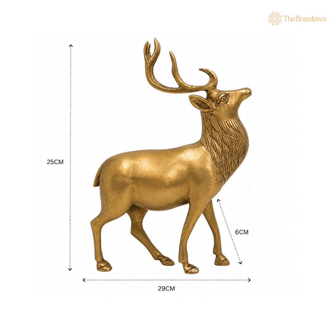Brass Handcrafted Deer Idol – Decorative Deer Showpiece for Home, Office & Table Décor 10 Inch