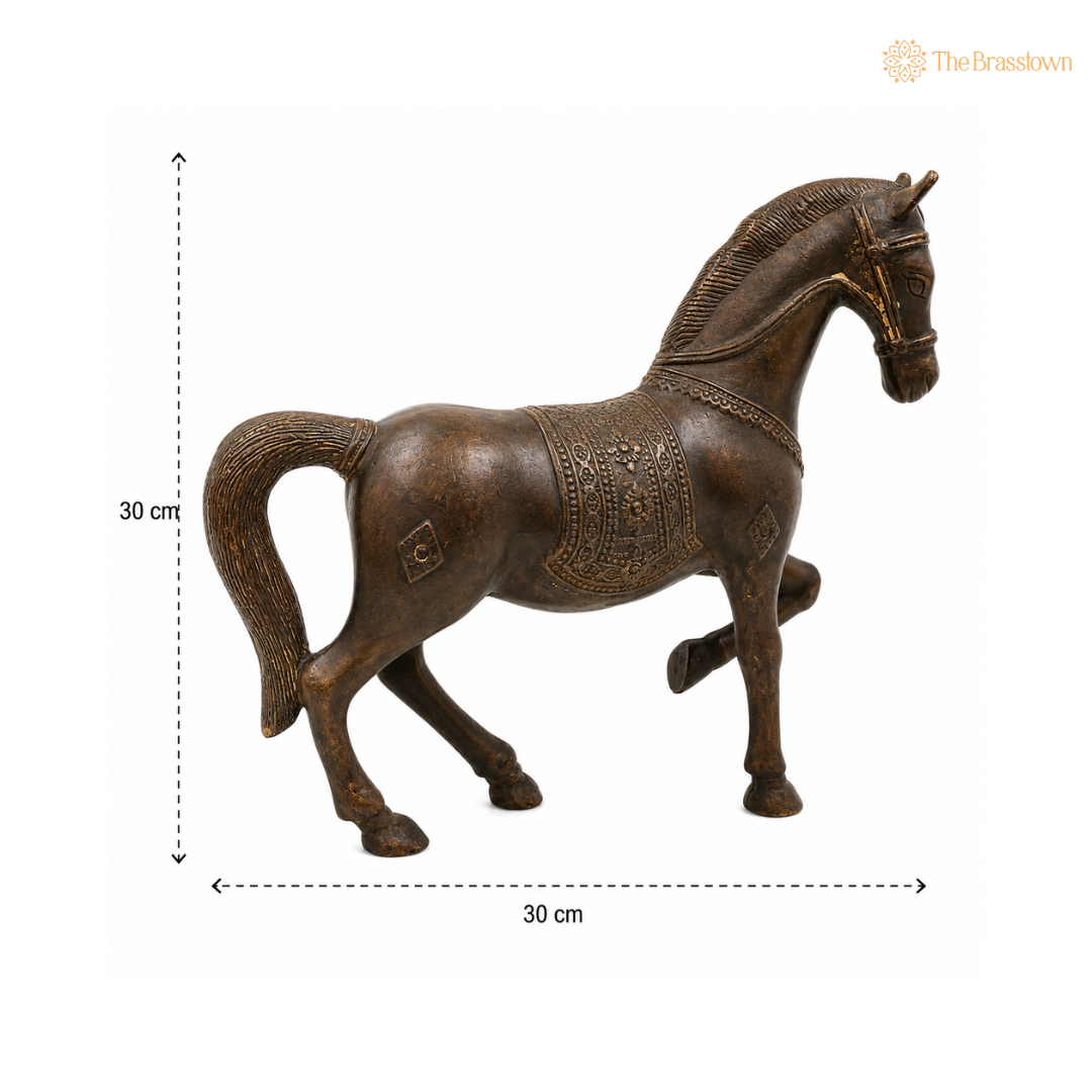Premium Handcrafted Brass Horse Idol – Antique Peetal Ashva (Horse) Statue for Home, Office & Table Décor 12 Inch