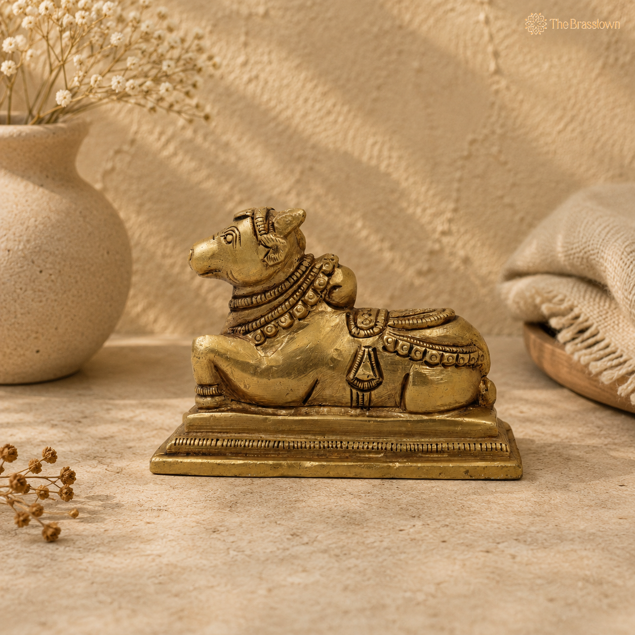 Brass Shiva’s Nandi Sculpture Idol – Sacred Nandi Statue for Puja & Home Mandir Décor 3 Inch