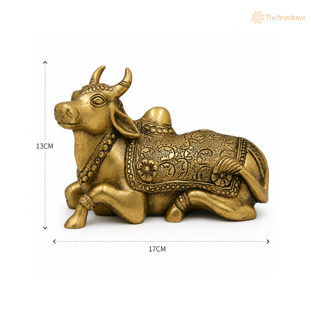 Brass Sitting Nandi Idol – Sacred Nandi Bull Statue for Puja & Home Mandir Décor 5 Inch