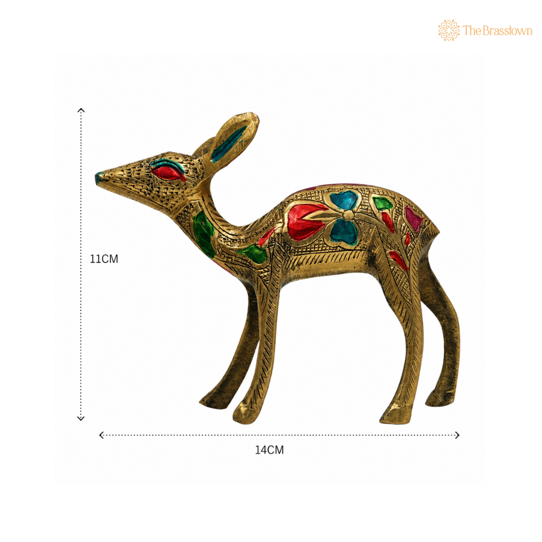 Brass Handcrafted Set of 2 Deer Idol – Decorative Deer Showpiece for Home, Office & Table Décor 4.5 Inch