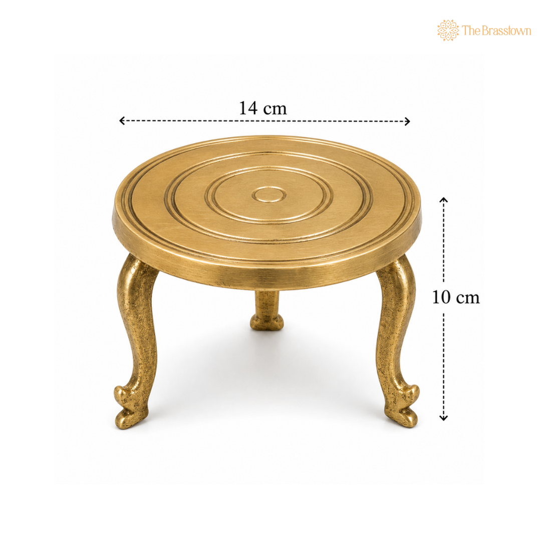 Brass Round Pooja Chowki – Circular Idol Display Stand for Home Mandir & Puja Setup 4 Inch