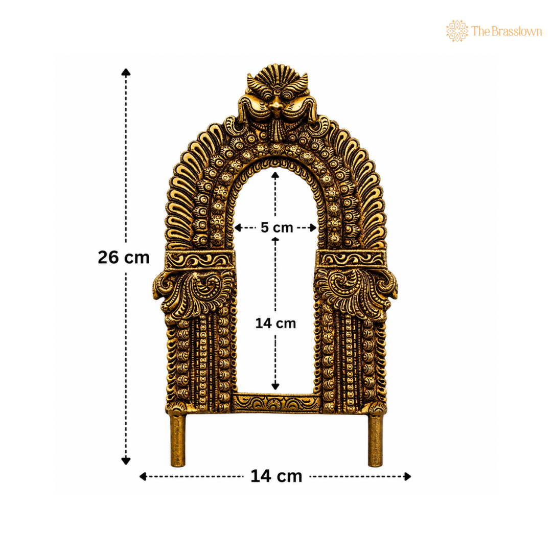Brass Traditional Prabhavali Frame – Handcrafted Arch Wall Hanging for Home Temple, Deity Décor & Spiritual Ambience 10 Inch