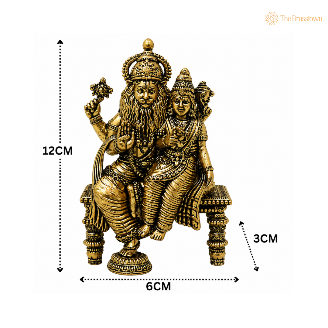 Brass Lakshmi Narasimha Swamy Idol – Peetal Lakshmi Nrusimha Vigraha for Puja, Mandir & Home Décor 4.5 Inch