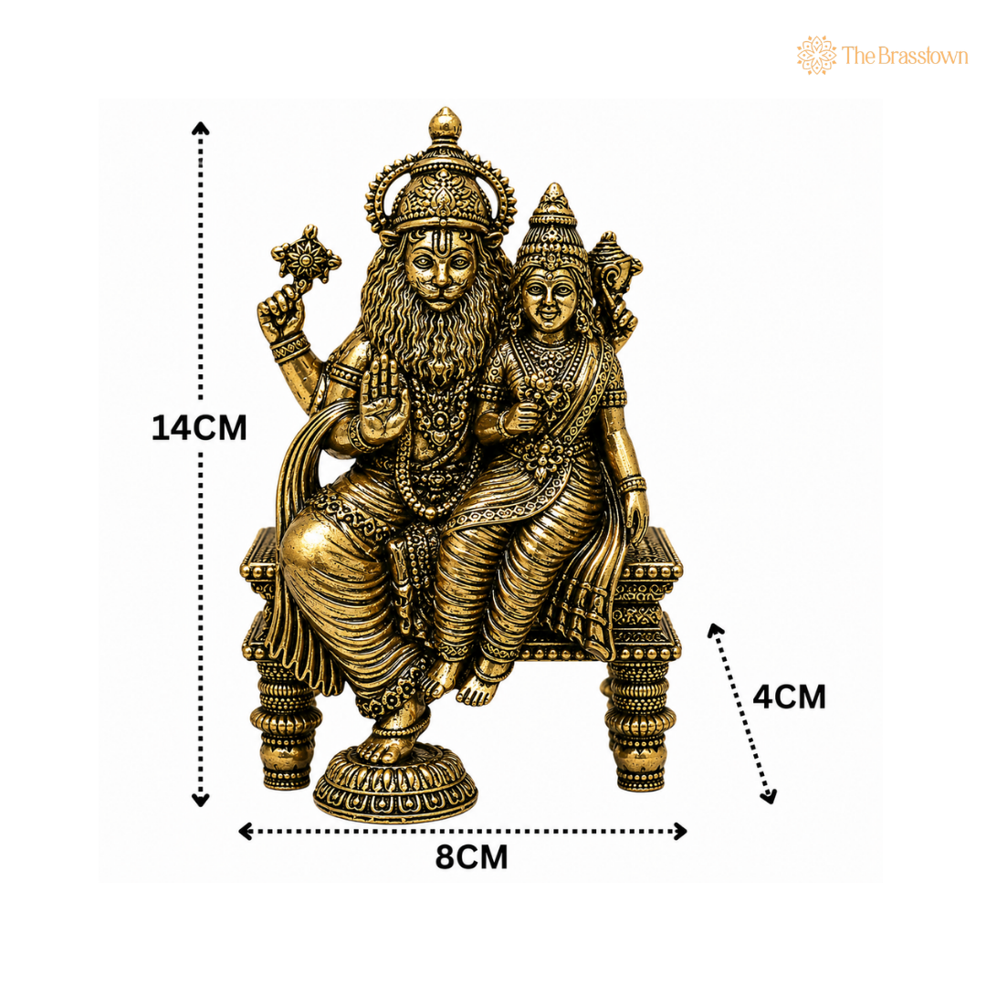 Brass Lakshmi Narasimha Swamy Idol – Peetal Lakshmi Nrusimha Vigraha for Puja, Mandir & Home Décor 5.5 Inch