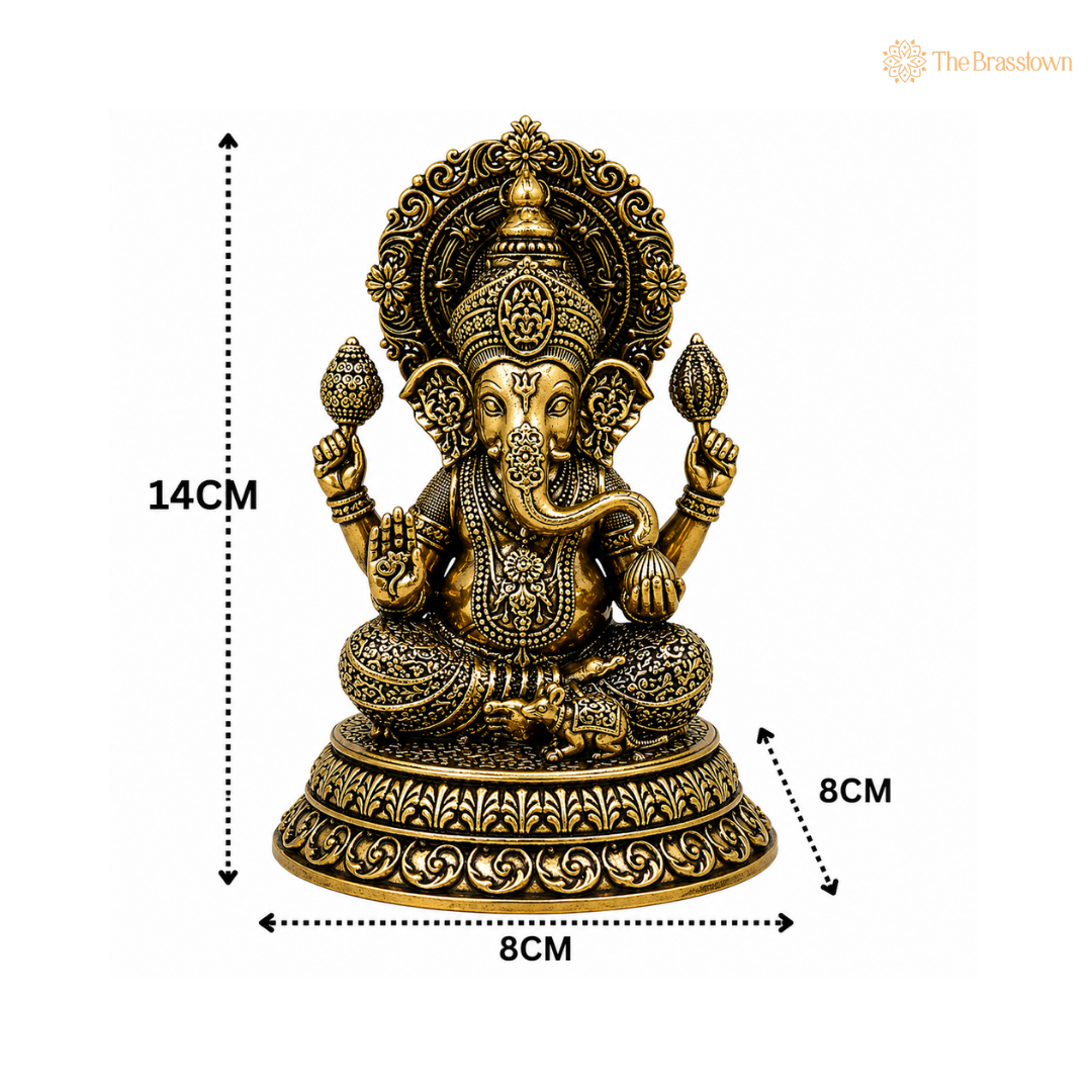 Brass Ganesha Idol β Peetal Ganapati Murti Vinayaka Vigraha Siddhivinayak Vighnaharta Statue for Home Pooja & DΓ©cor 5.5 Inch