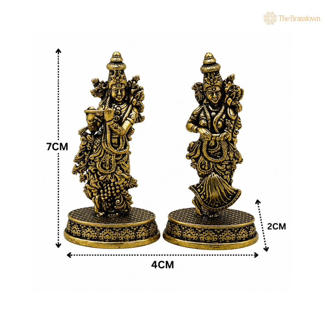Brass Radha Krishna Idol – Peetal Radhe Shyam (Madhav Govinda Gopala Vigraha Moorti) Murti for Home Pooja, Mandir Décor & Gifting 3 Inch