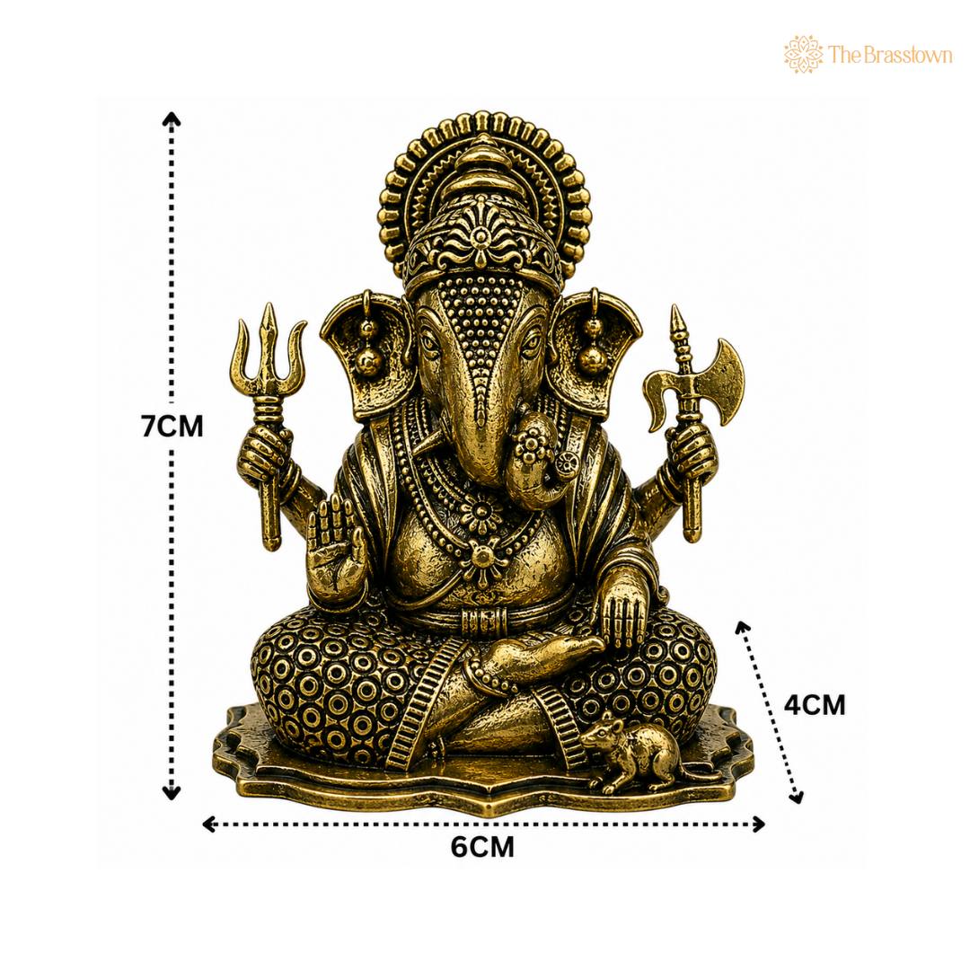 Brass Ucchishta Ganapati Idol - Murti for Home Pooja, Mandir DΓ©cor & Gifting 3 Inch
