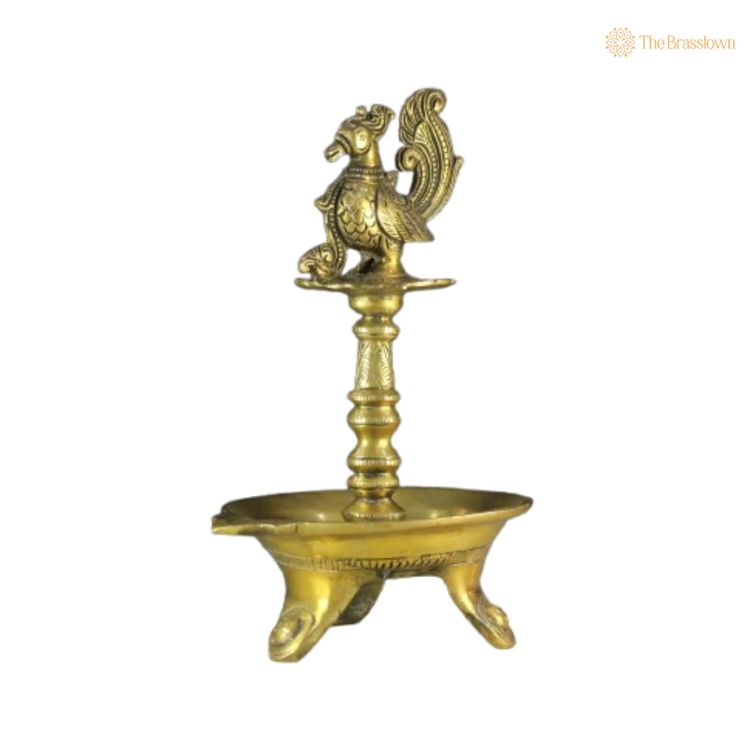 Traditional Brass Peacock Deepam Lamp 10 Inch