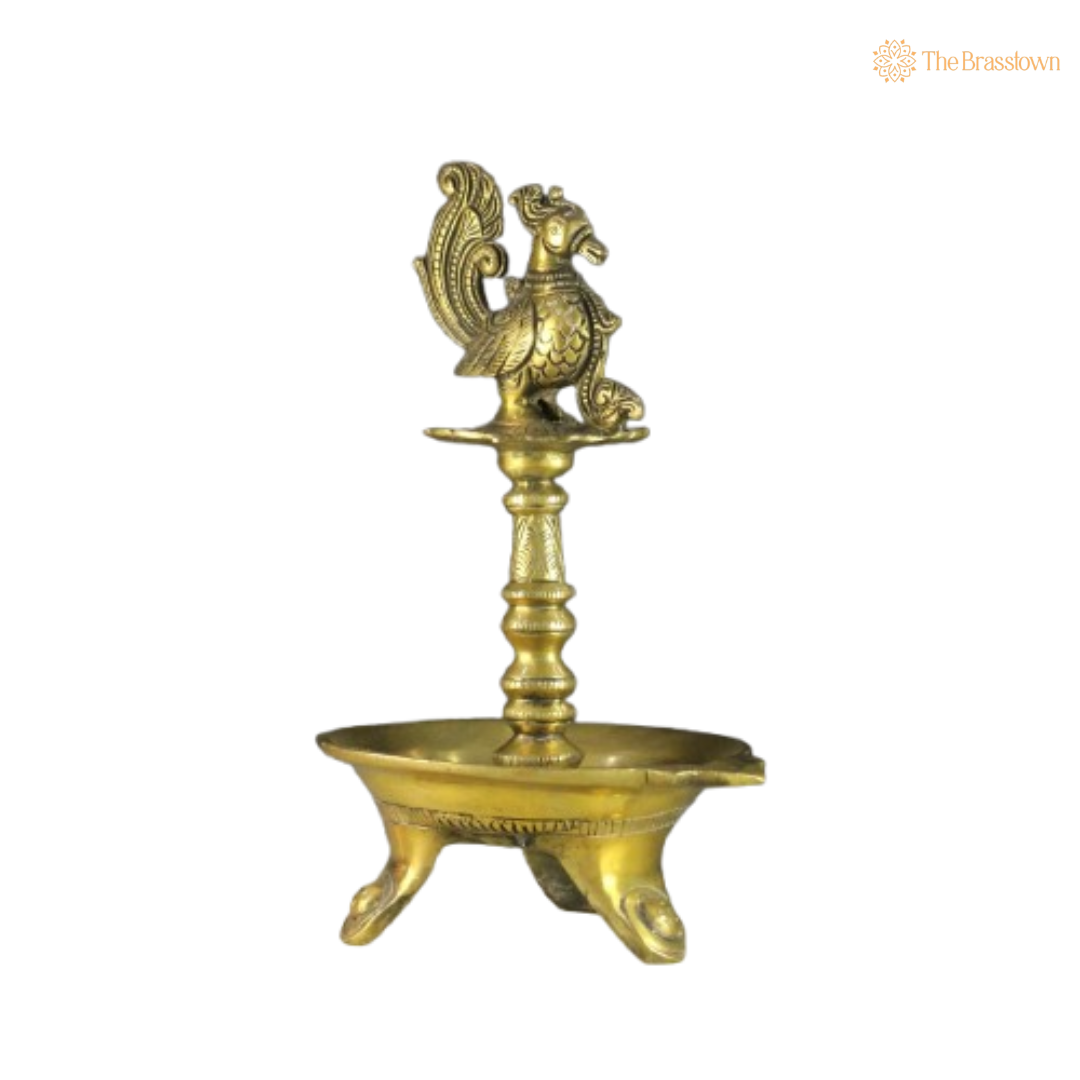 Traditional Brass Peacock Deepam Lamp 10 Inch