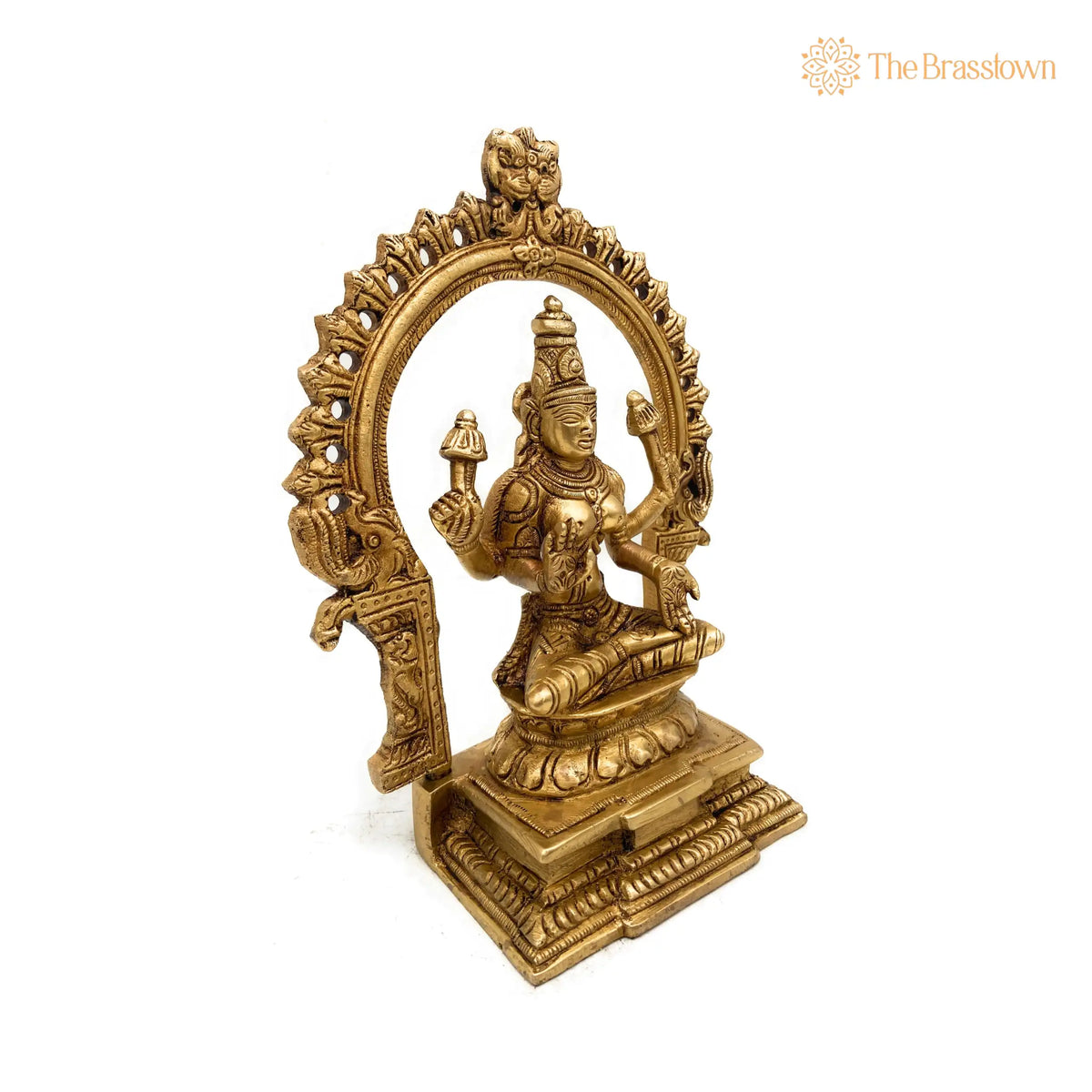 Brass Maha Lakshmi Idol with Prabhavali – Handcrafted Pooja Statue 7.5 Inch 2