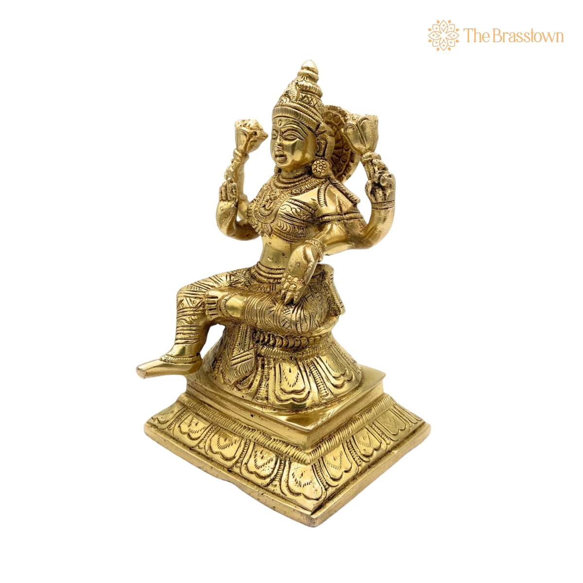 Handcrafted Brass Mahalakshmi Idol – Kamala Devi, Ashta Lakshmi, Shri Padma Lakshmi Sculpture for Home, Temple, and Pooja Décor 6 Inch 3