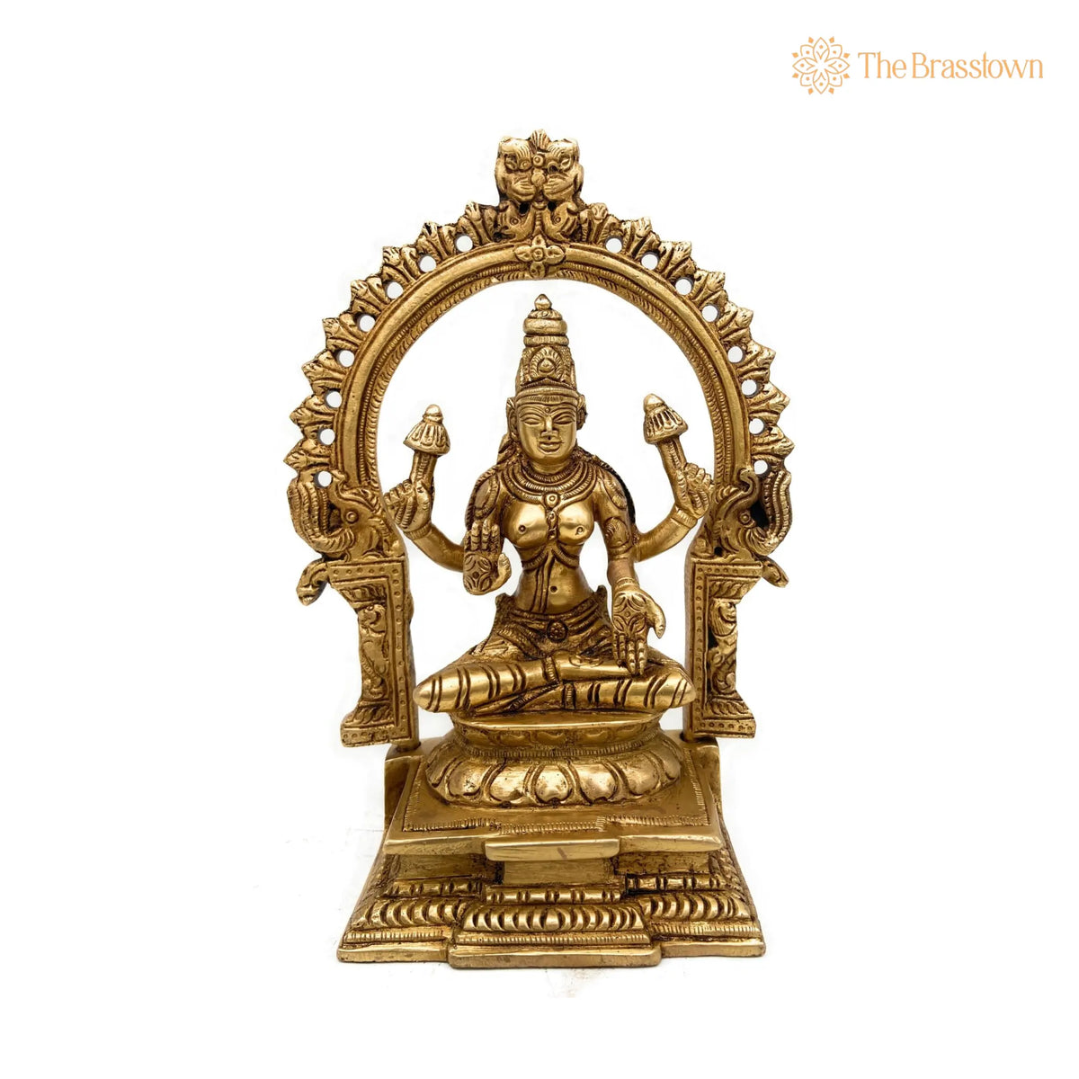 Brass Maha Lakshmi Idol with Prabhavali – Handcrafted Pooja Statue 7.5 Inch 3