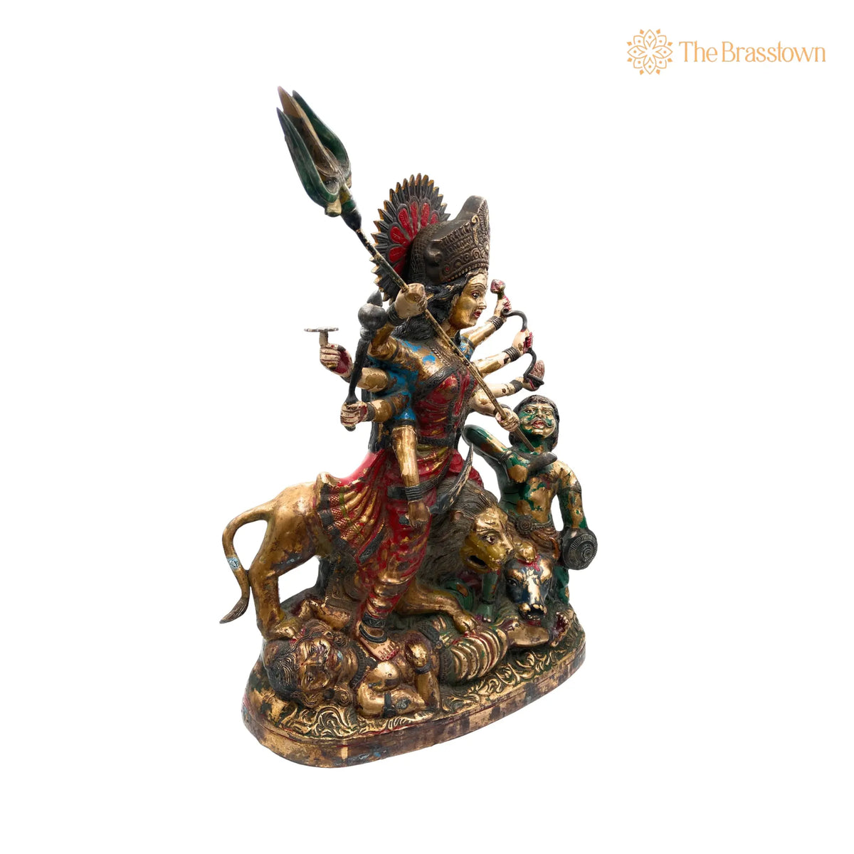 Brass Mahishasura Mardini Idol – Handcrafted Simhavahini Durga Devi Murti for Home Temple, Navratri Puja & Décor 21.5 Inch 5