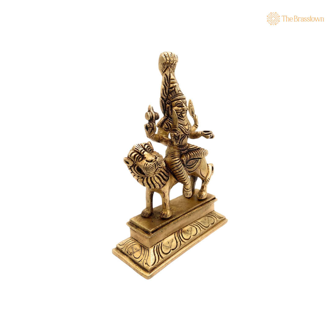 Brass Lord Narasimha with Goddess Lakshmi Statue 5 Inch