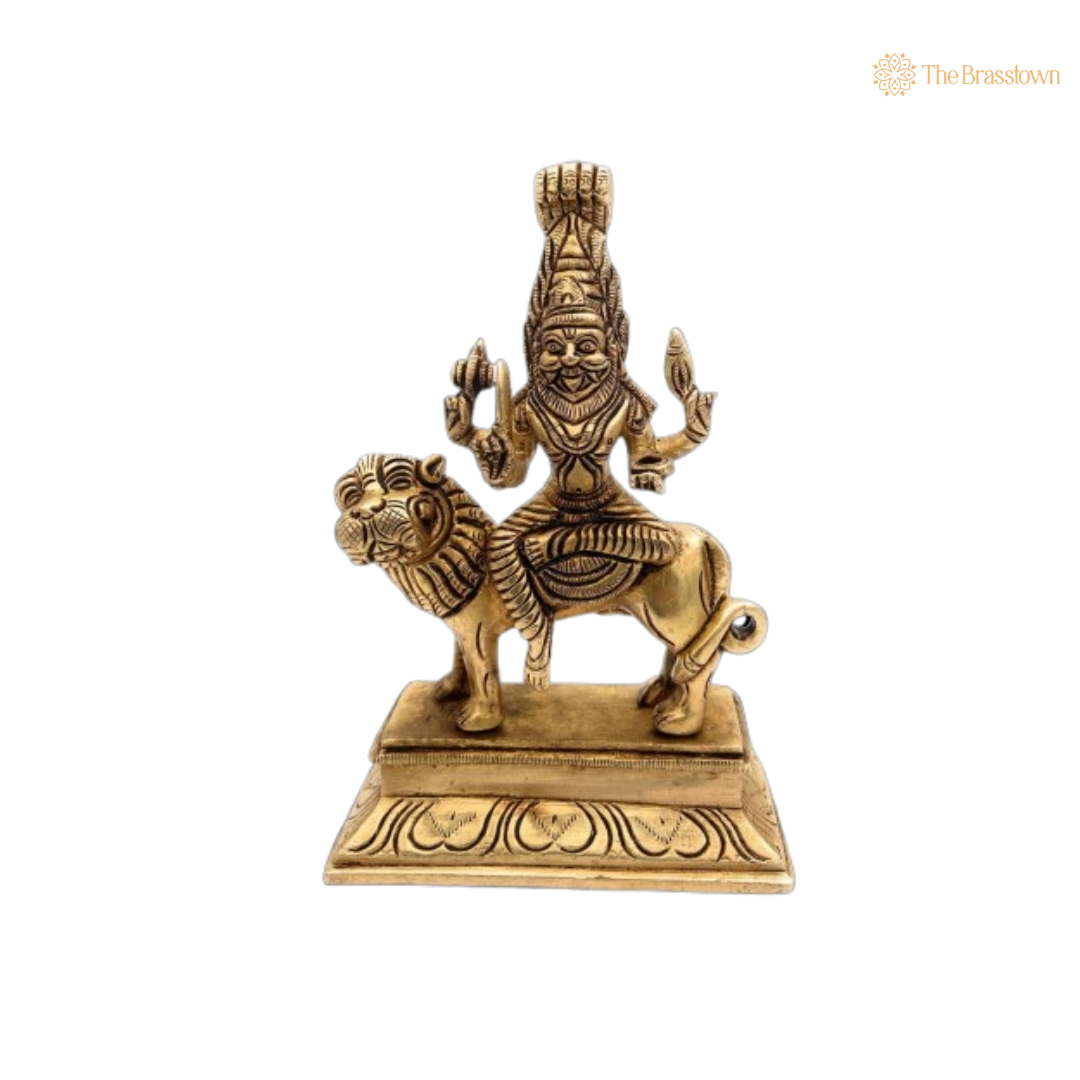 Brass Lord Narasimha with Goddess Lakshmi Statue 5 Inch