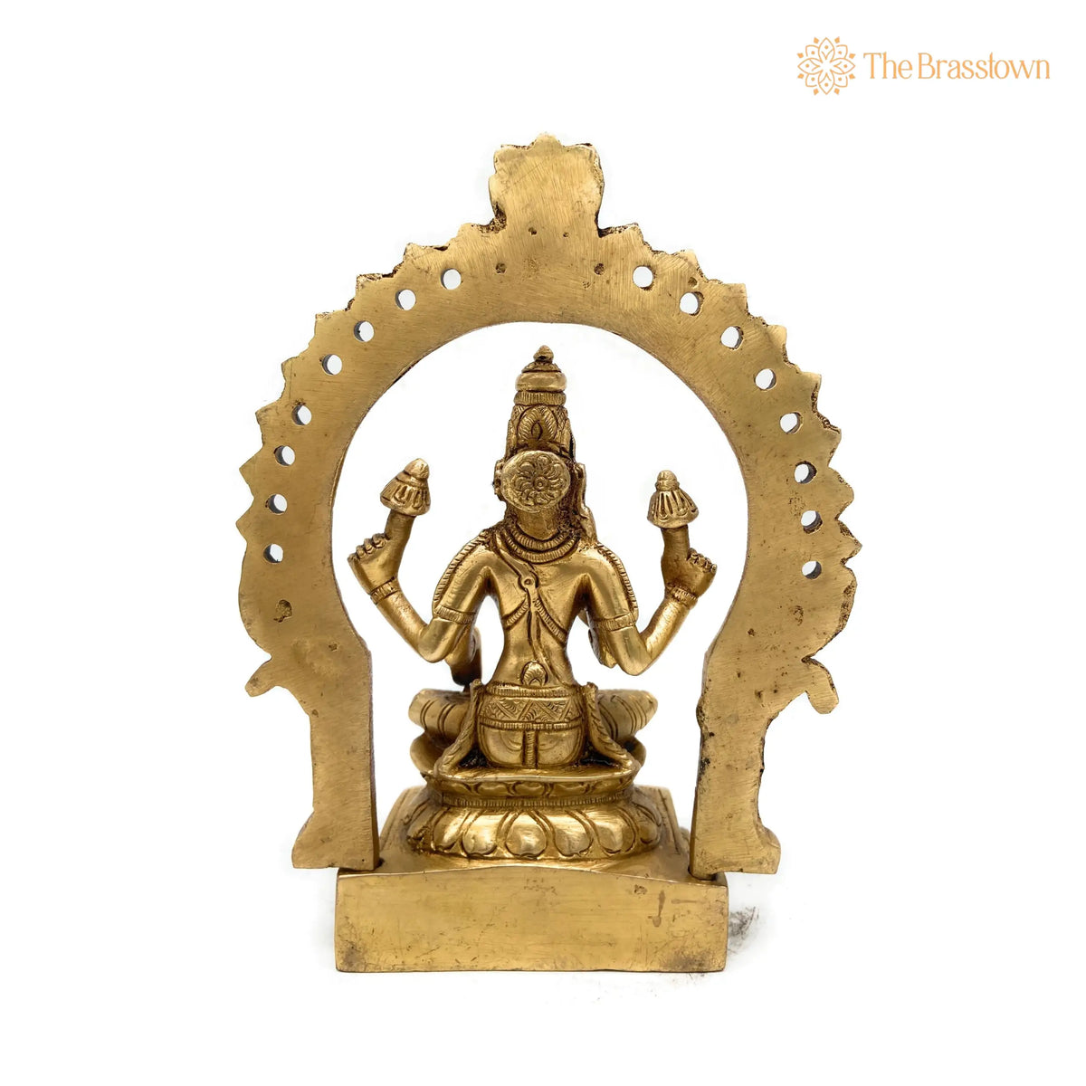 Brass Maha Lakshmi Idol with Prabhavali – Handcrafted Pooja Statue 7.5 Inch 4