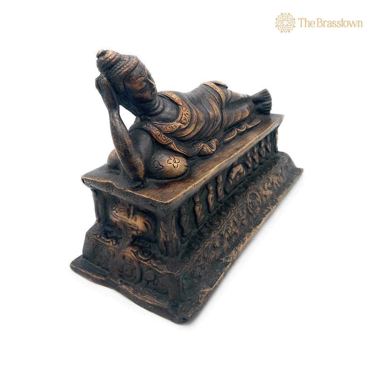 Brass Sleeping Buddha Idol – Handcrafted Reclining Buddha Statue Murti Sculpture for Home Décor, Pooja, Meditation & Gifts 7 Inch 4