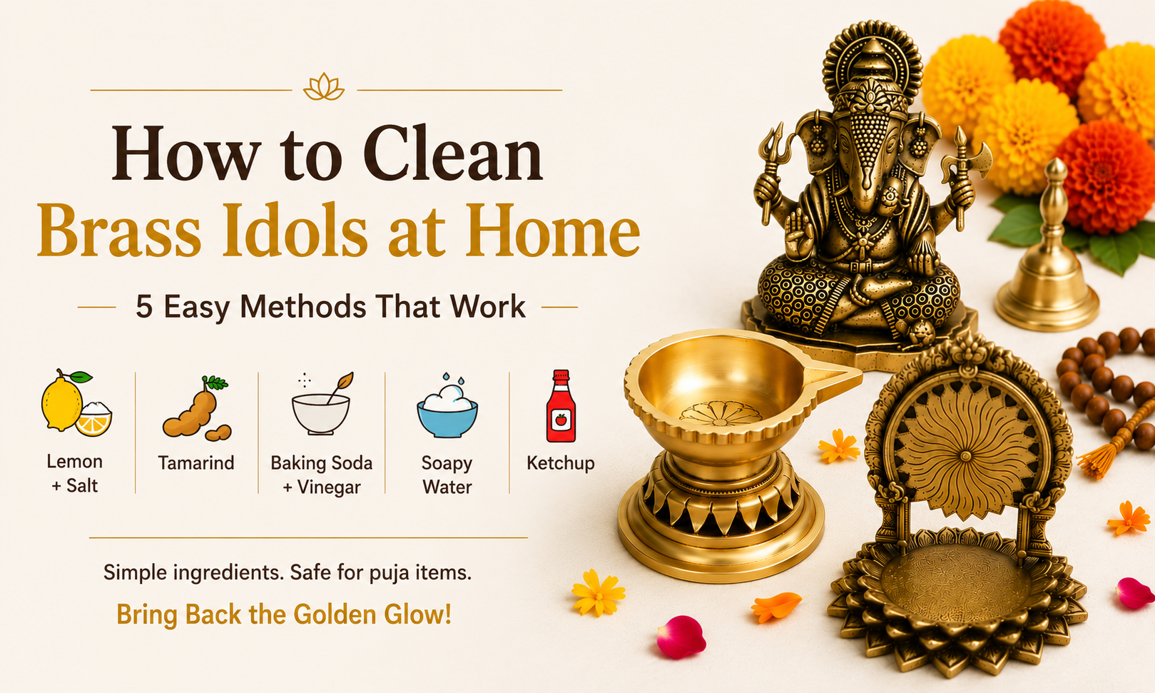 How to clean brass idols at home — shining brass idol after natural cleaning
